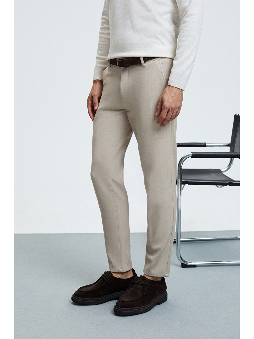 Crudo Erkek Yanları Ve Arkası Cepli Fermuarlı Regular Fit Dokuma Bej Pantolon-4
