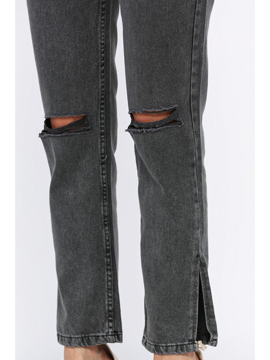 Antrasit Yırtmaçlı Kadın Jean Jean Pantolon-3