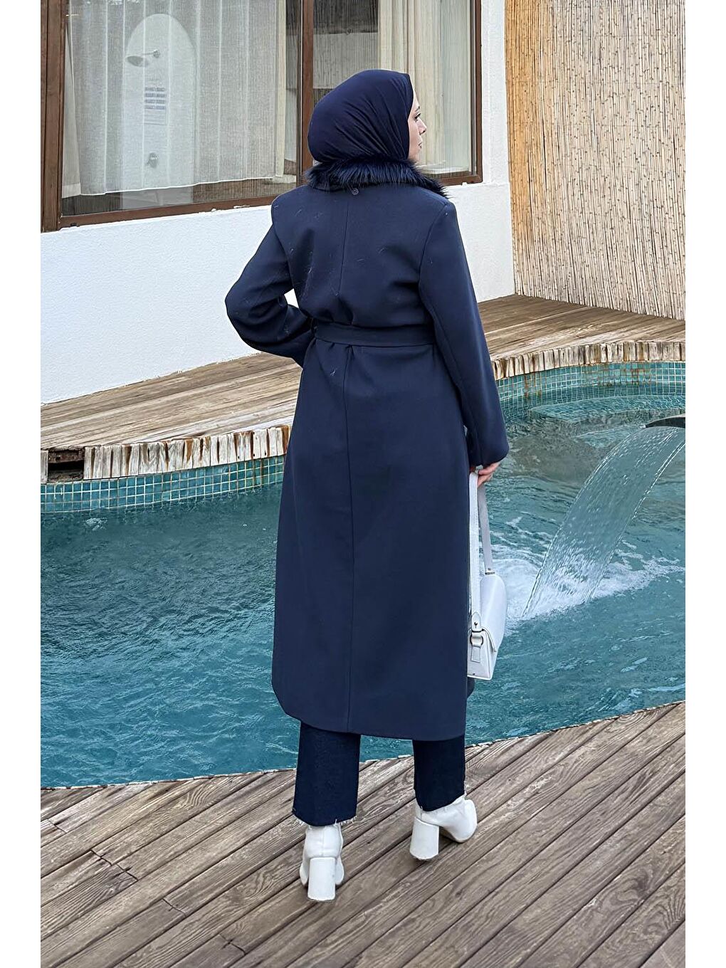 Kürk Yakalı Kaban Lacivert-3