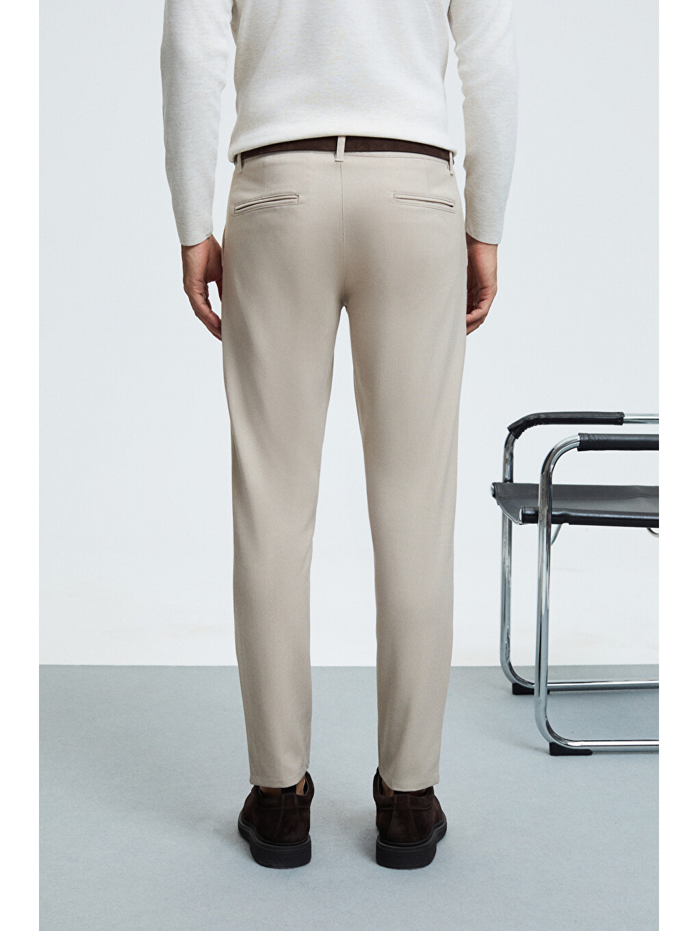 Crudo Erkek Yanları Ve Arkası Cepli Fermuarlı Regular Fit Dokuma Bej Pantolon-5