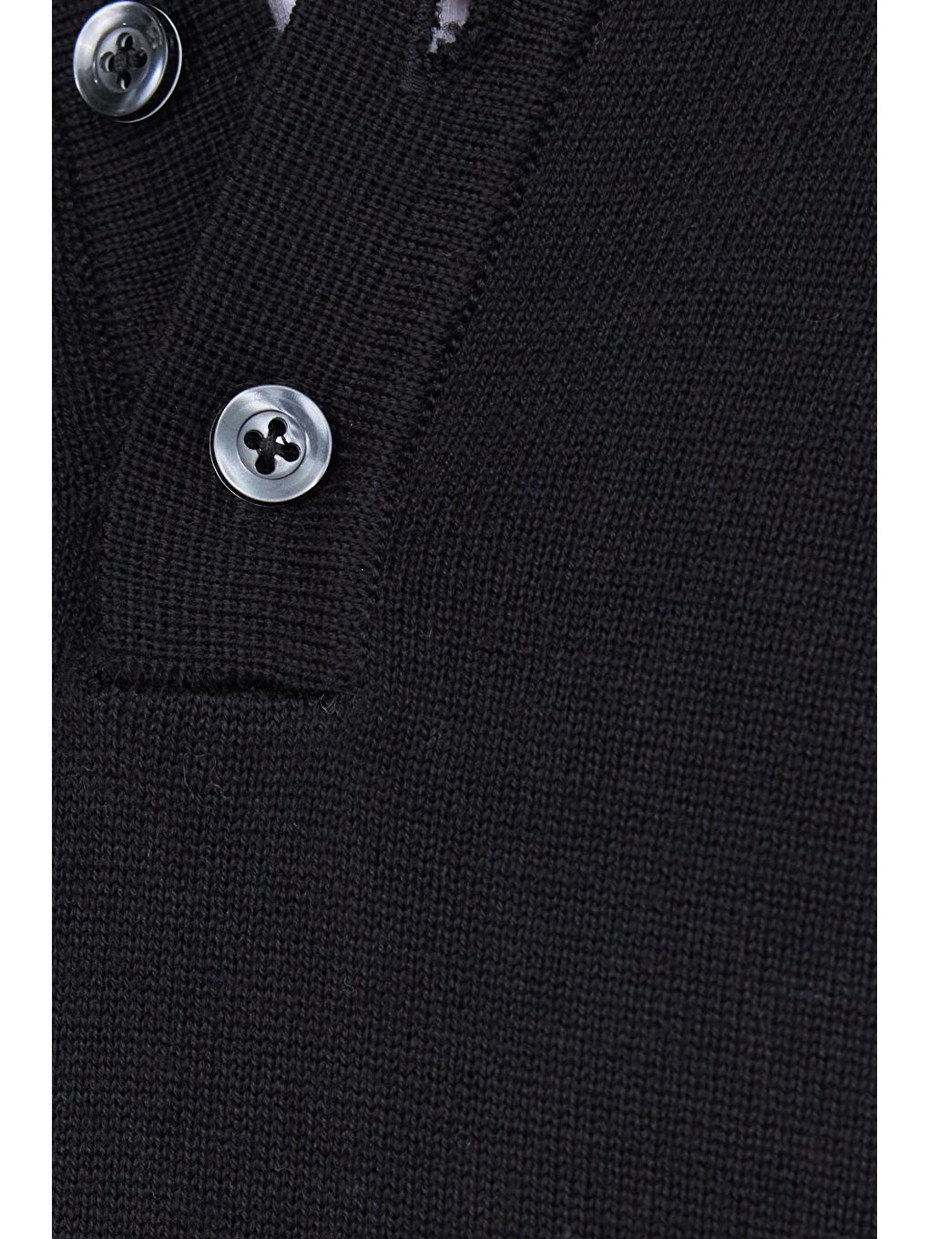 Erkek Standart Fit Normal Kesim Pamuklu Polo Yaka Siyah Kazak-5