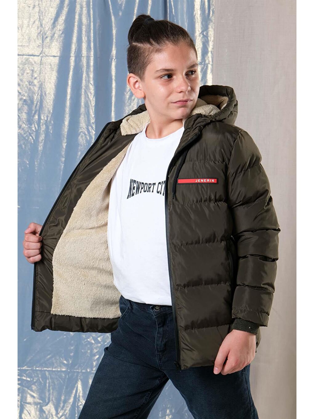 Haki Erkek Çoçuk Kalın Kışlık Şişme Mont-1
