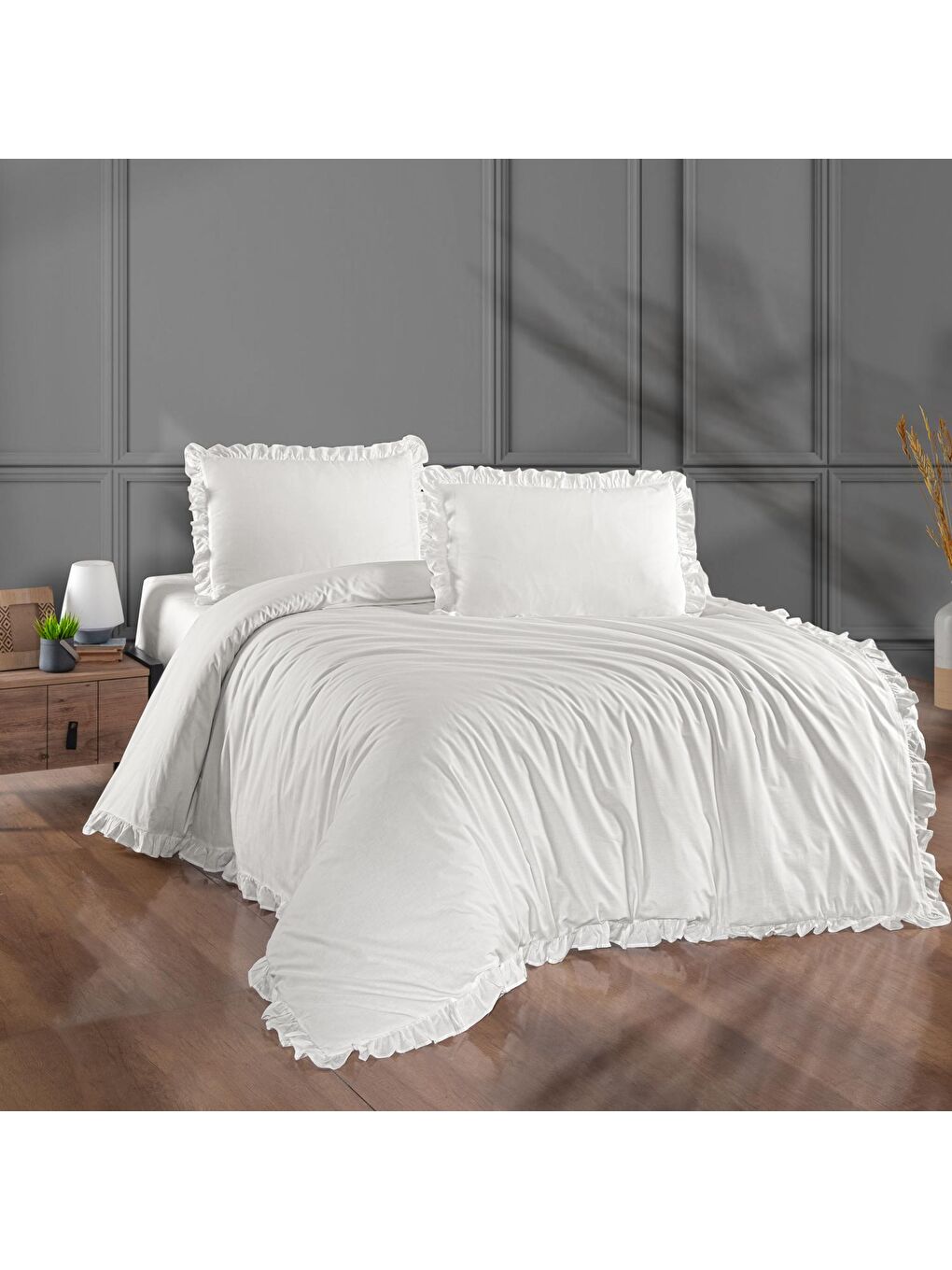 Beyaz Home Benofisto Fırfırlı Çift Kişilik Nevresim Takımı-Beya