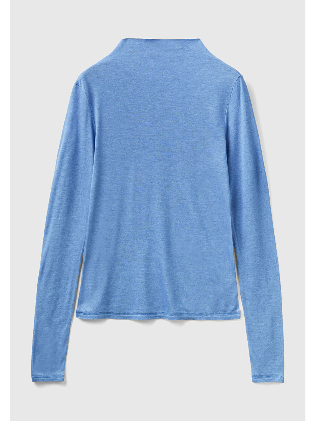 Kadın Havacı Mavi Viskoz/Yün Karışımlı Uzun Kollu Yarım Balıkçı Tişört-1