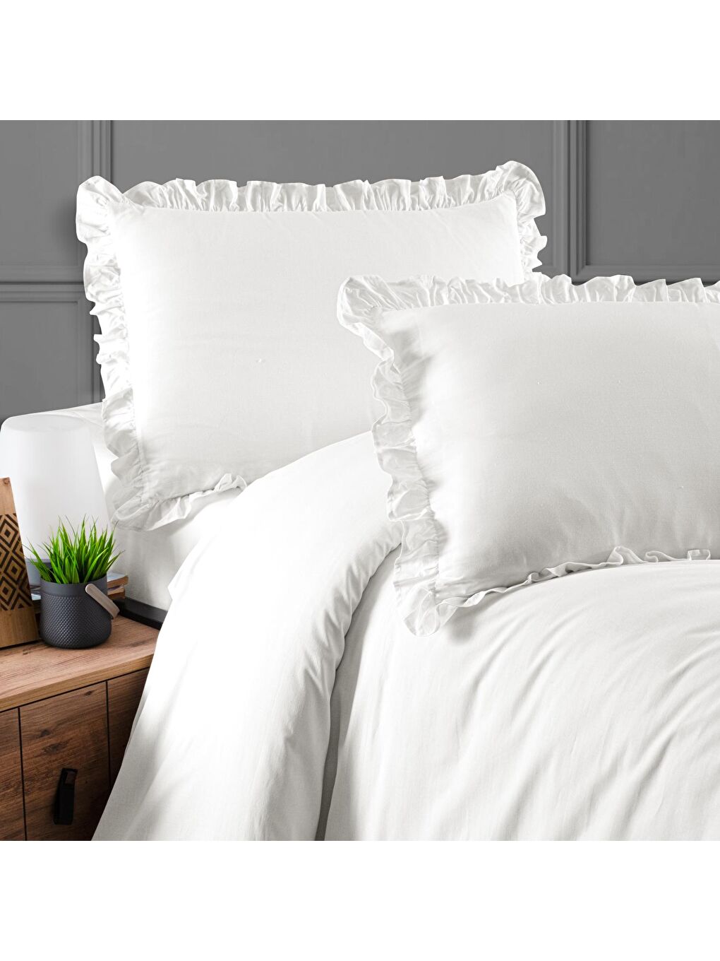 Beyaz Home Benofisto Fırfırlı Çift Kişilik Nevresim Takımı-Beya-1