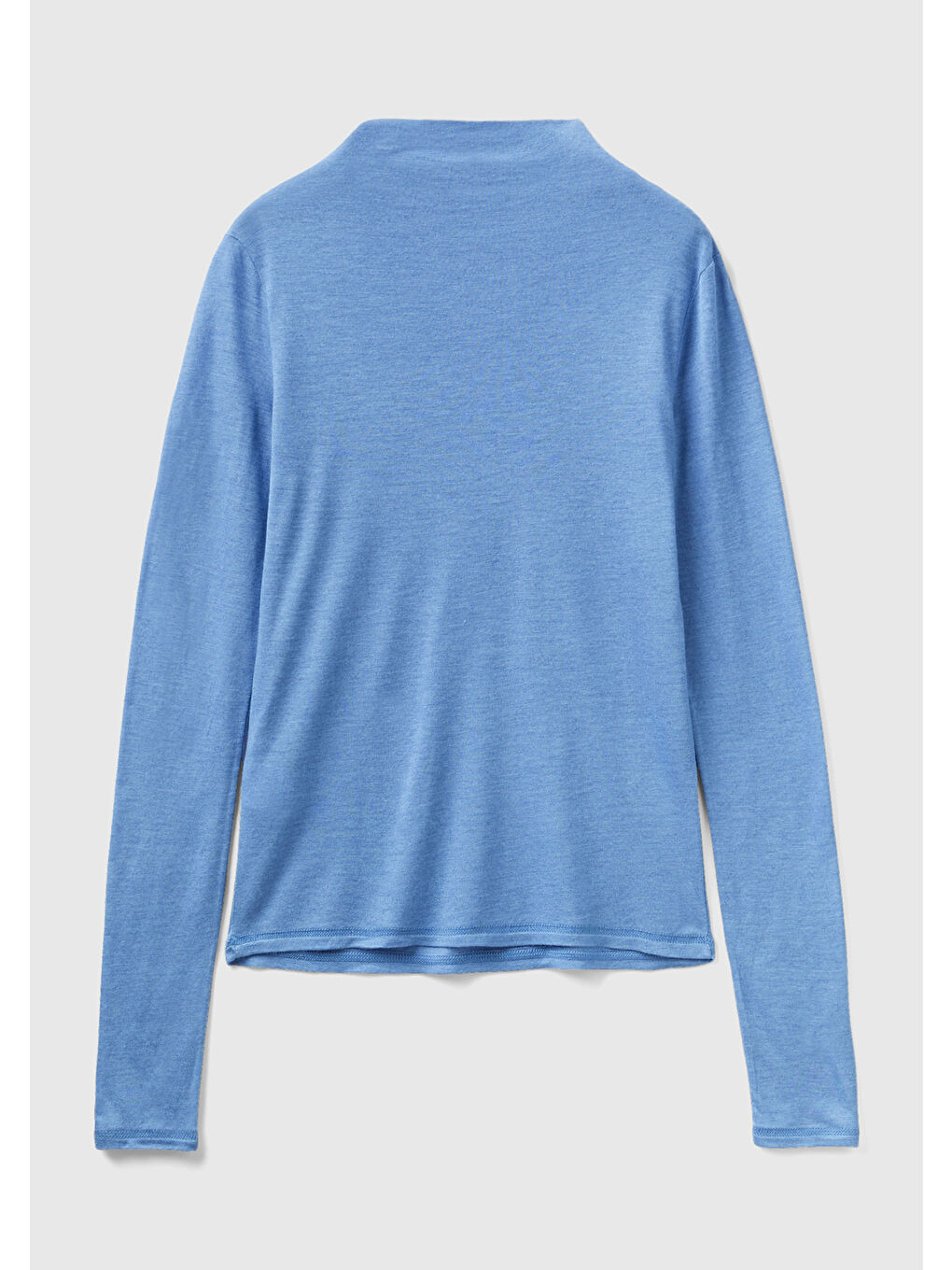 Kadın Havacı Mavi Viskoz/Yün Karışımlı Uzun Kollu Yarım Balıkçı Tişört-3