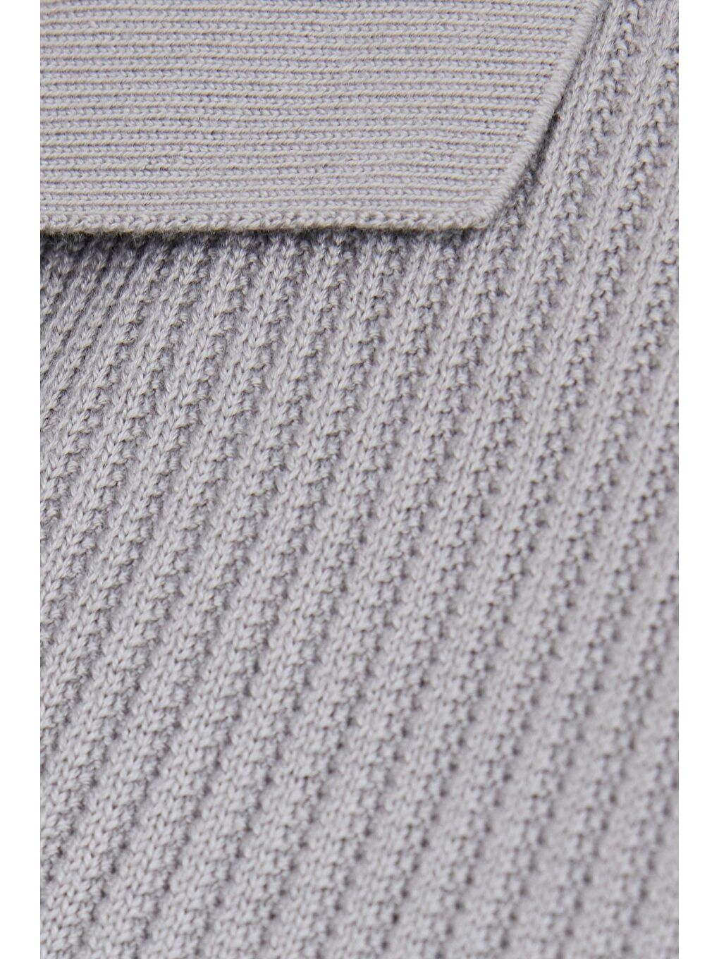 Erkek Standart Fit Normal Kesim Pamuklu Polo V Yaka Gri Kazak-5