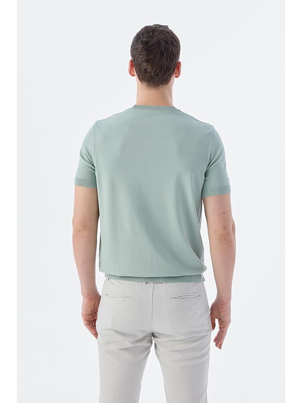 Yeşil Mint Beyaz Slim Fit Bisiklet Yaka Desenli Triko T-Shirt-3