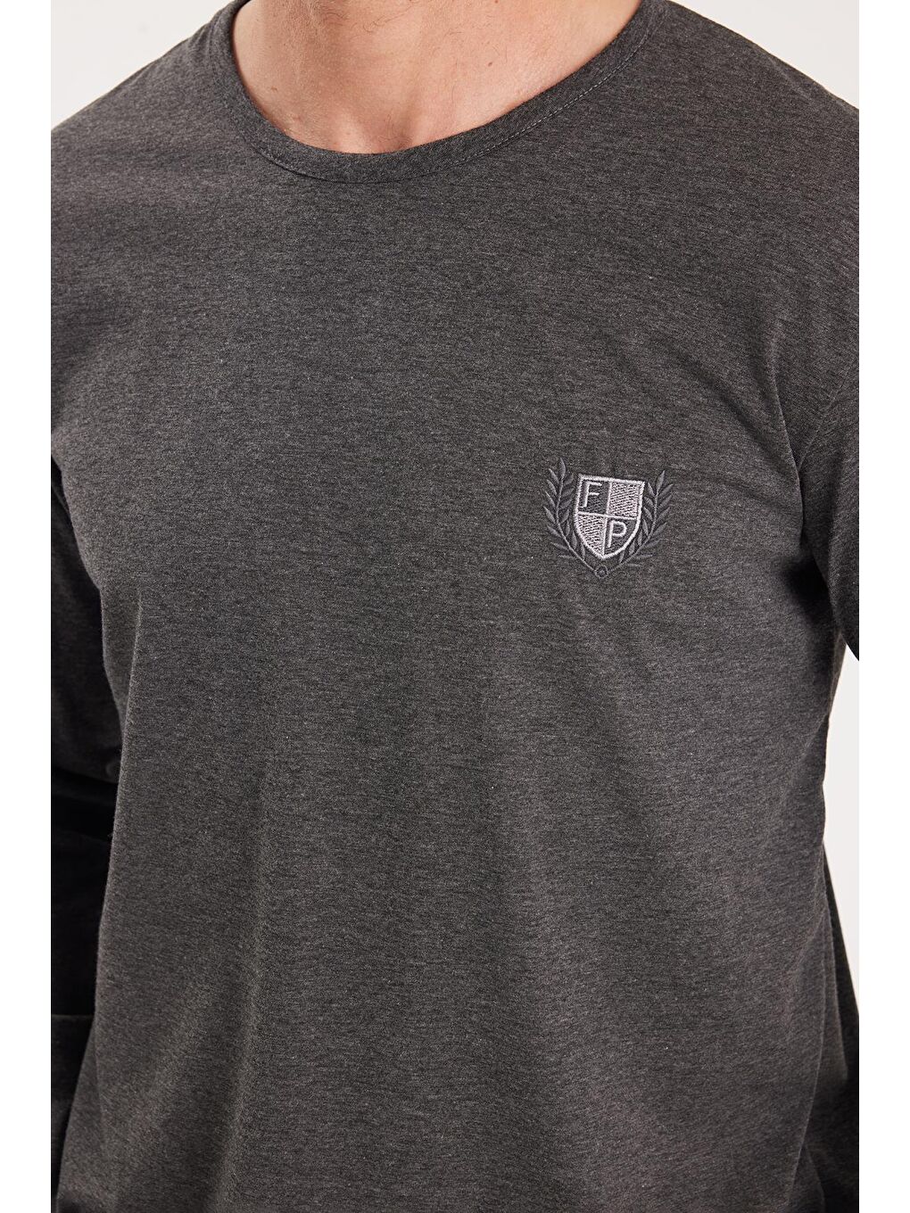 Erkek Standart Fit %100 Pamuk Bisiklet Yaka Beli Lastikli Antrasit Pijama Takımı-2