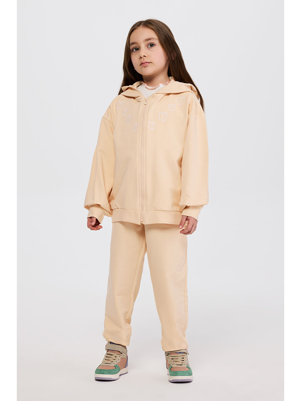 Pembe Kız Çocuk Fermuarlı Somon Sweatshirt