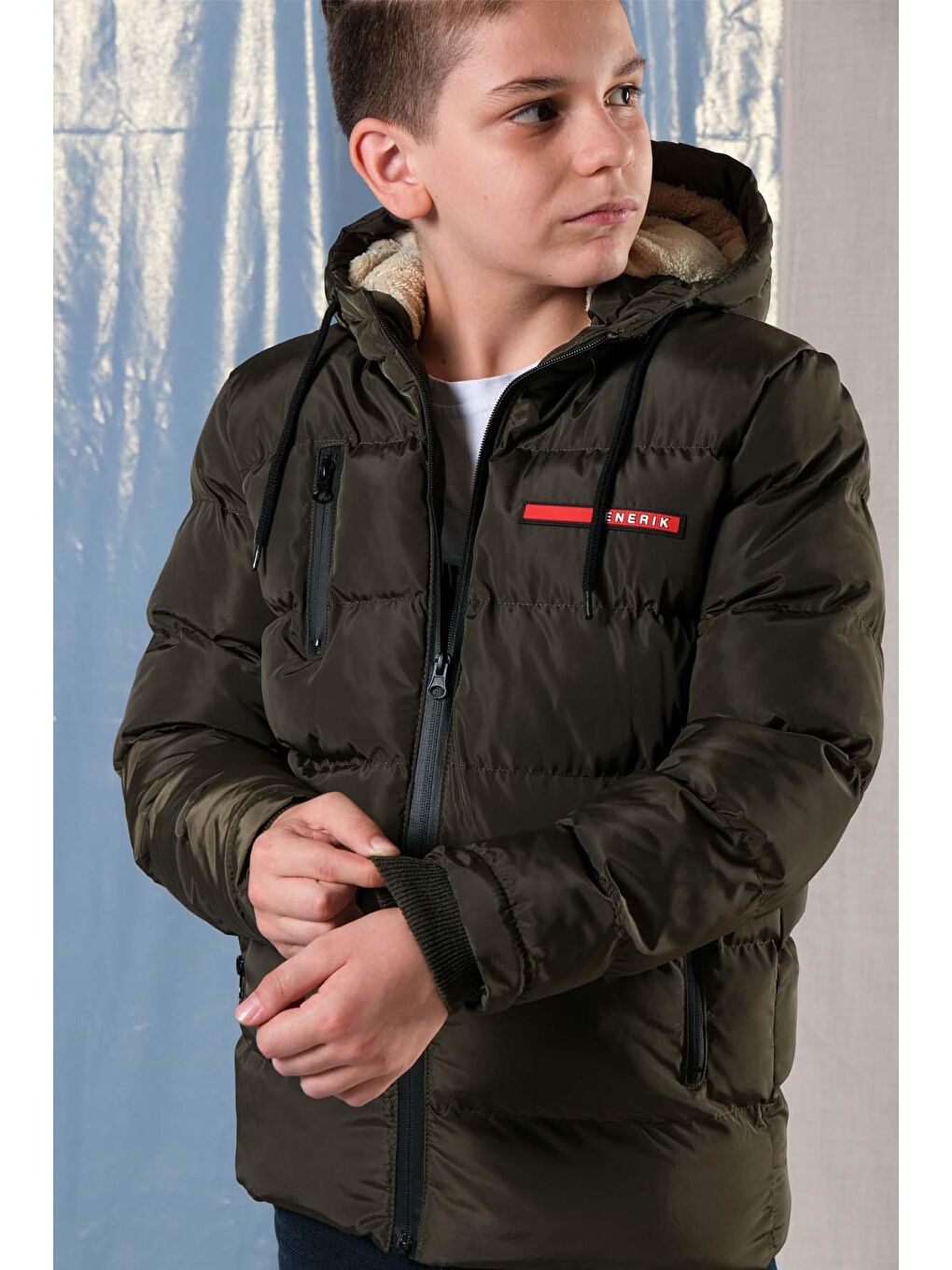 Haki Erkek Çoçuk Kalın Kışlık Şişme Mont-5