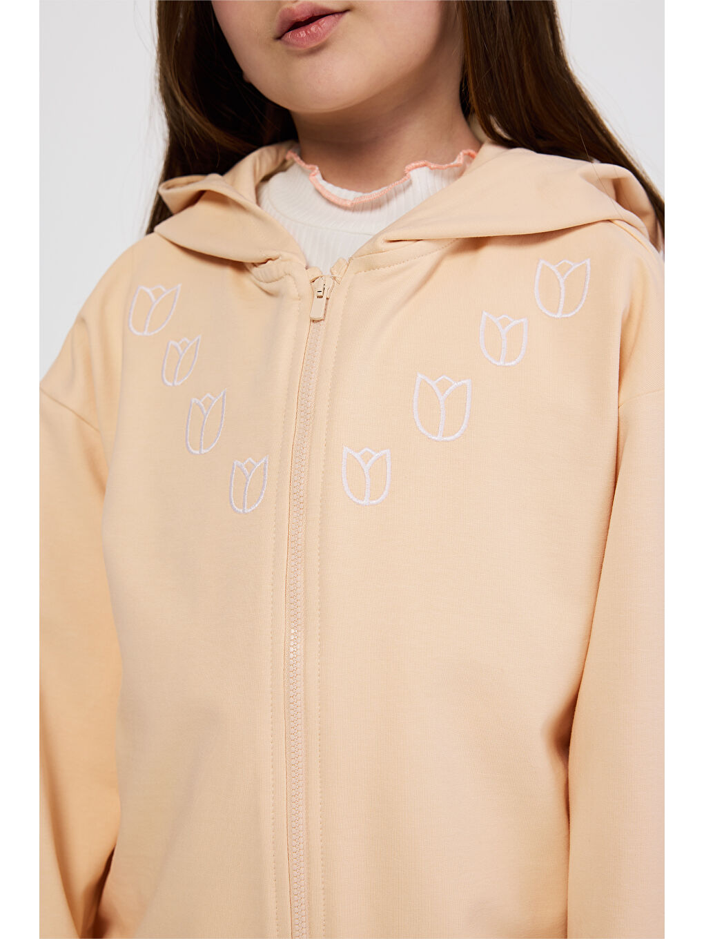 Pembe Kız Çocuk Fermuarlı Somon Sweatshirt-1