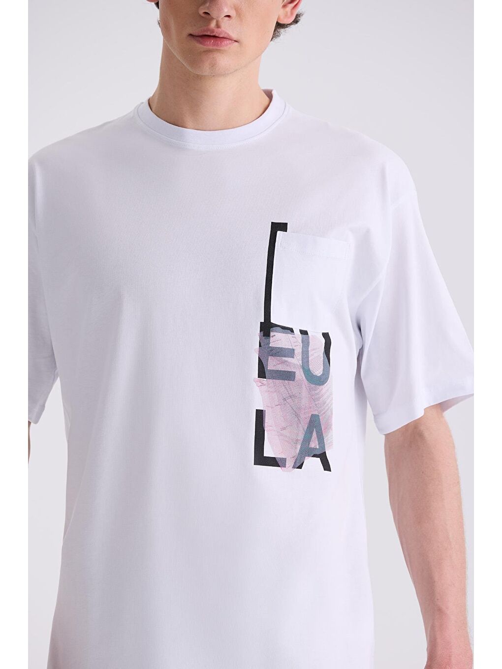 Beyaz Yazı Baskılı Bisiklet Yaka T-Shirt-2