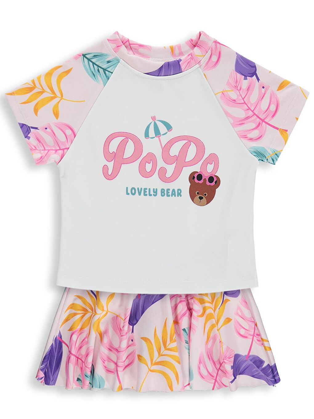 Girls Lovely Bear Baskılı 2-12 Yaş Mayo Set - Pembe