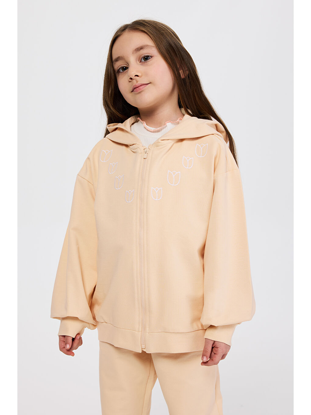 Pembe Kız Çocuk Fermuarlı Somon Sweatshirt-5