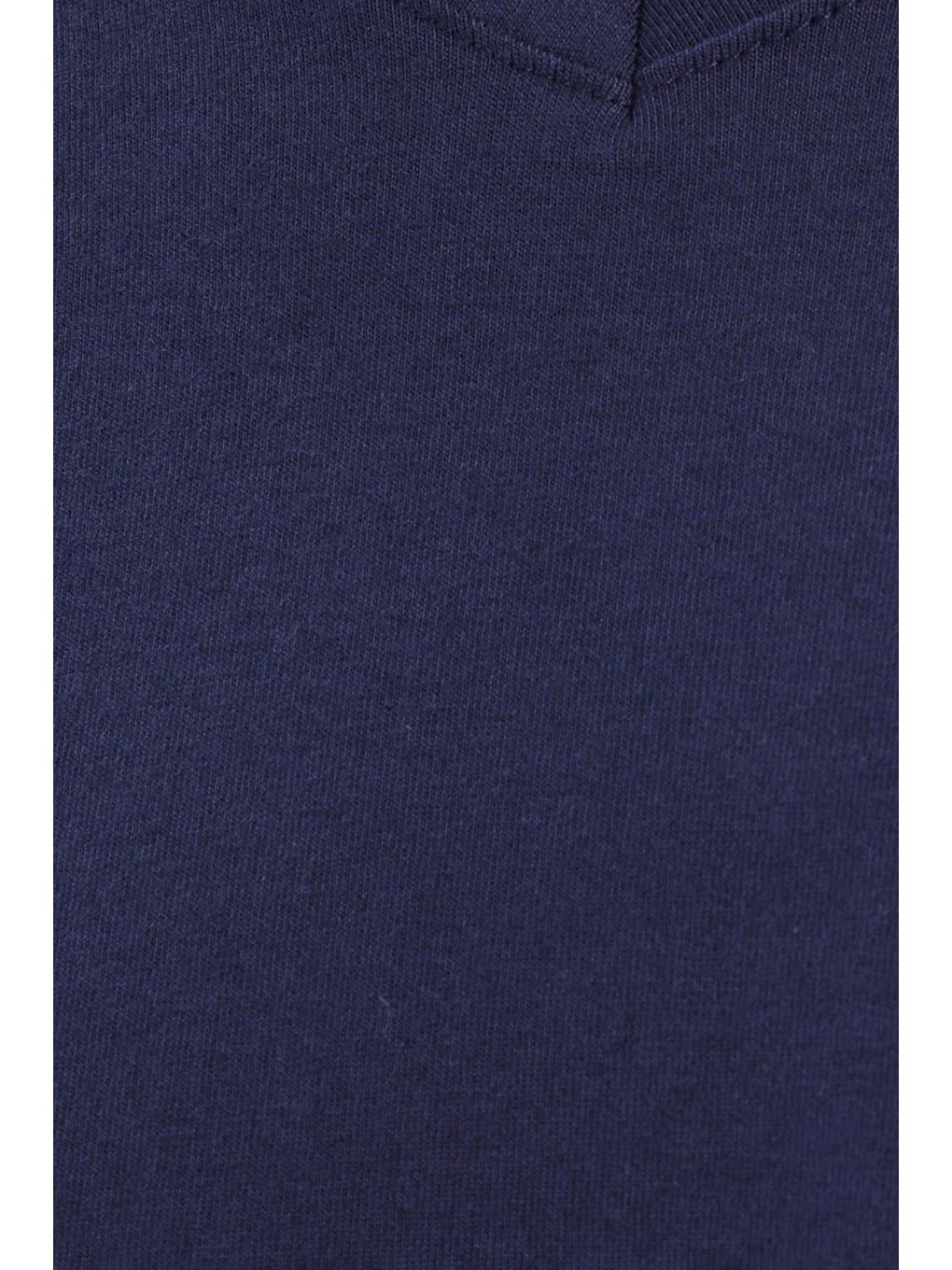 Erkek Standart Fit %100 Pamuk V Yaka Beli Lastikli Lacivert Pijama Takımı-5