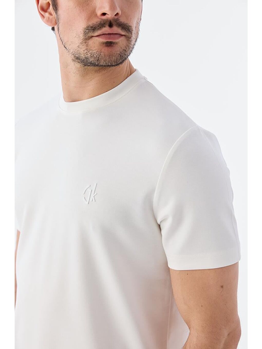 Beyaz Slim Fit Bisiklet Yaka T-Shirt-2