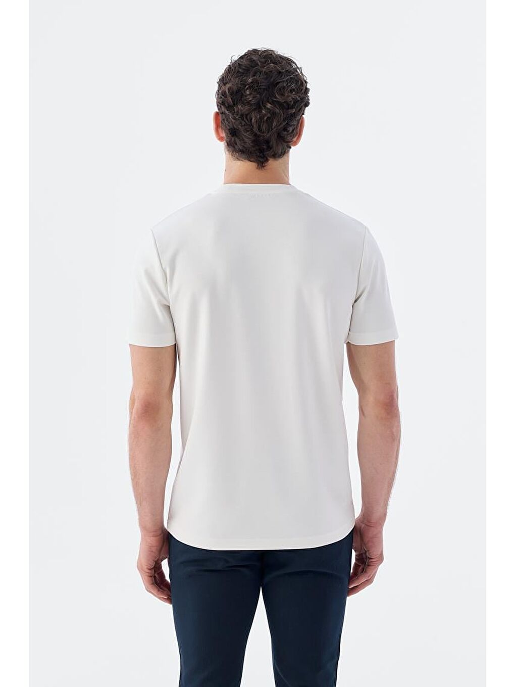 Beyaz Slim Fit Bisiklet Yaka T-Shirt-3