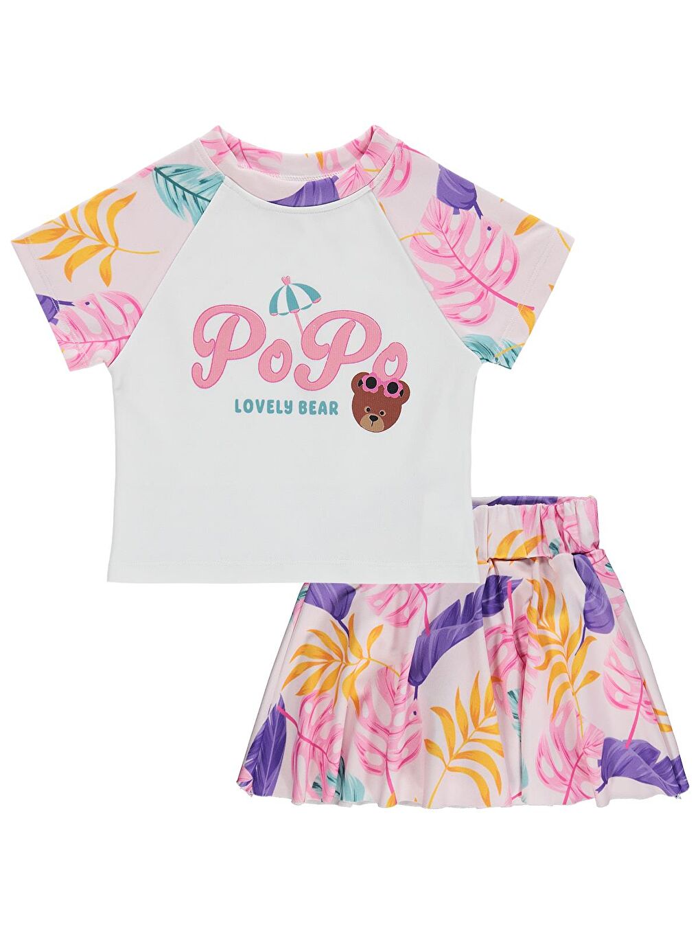Girls Lovely Bear Baskılı 2-12 Yaş Mayo Set - Pembe-3