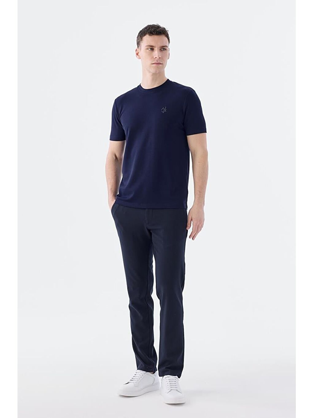 Lacivert Slim Fit Bisiklet Yaka T-Shirt-1