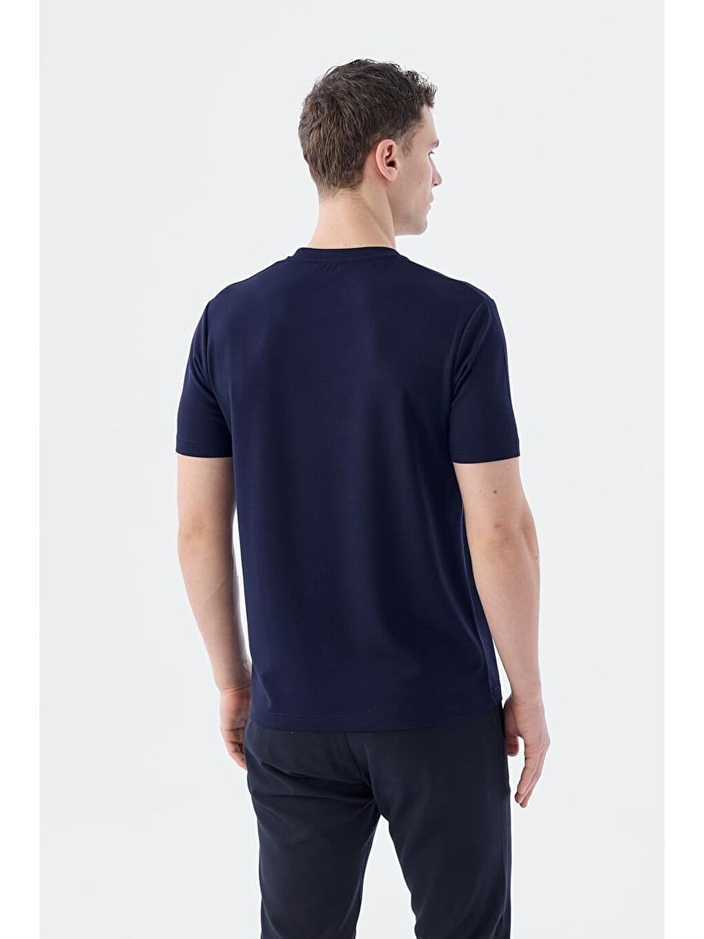 Lacivert Slim Fit Bisiklet Yaka T-Shirt-3
