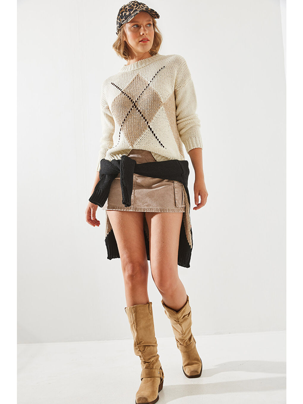 Bej Kadın Baklavalı Kazak-6