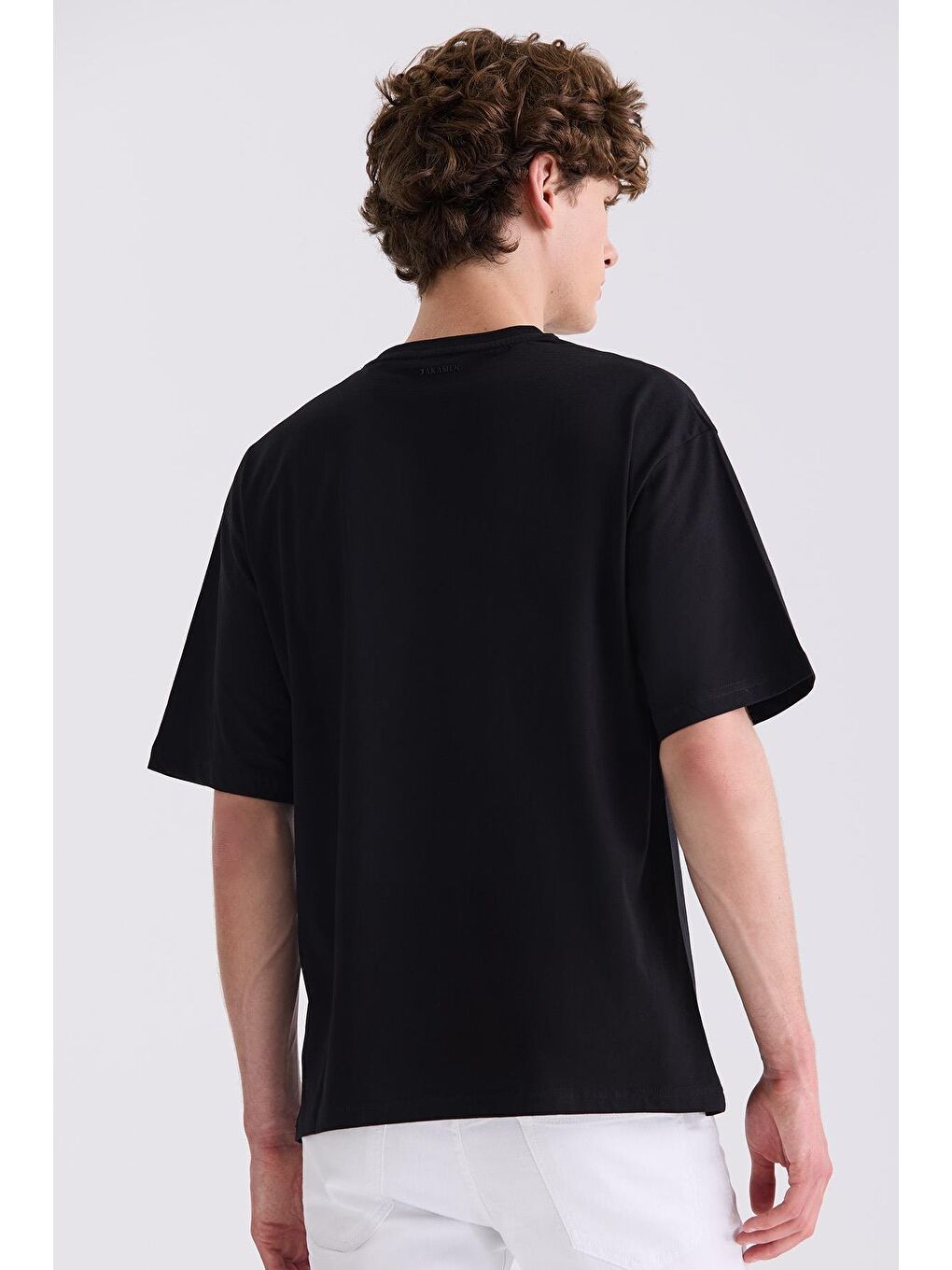 Siyah Yazı Baskılı Bisiklet Yaka T-Shirt-3