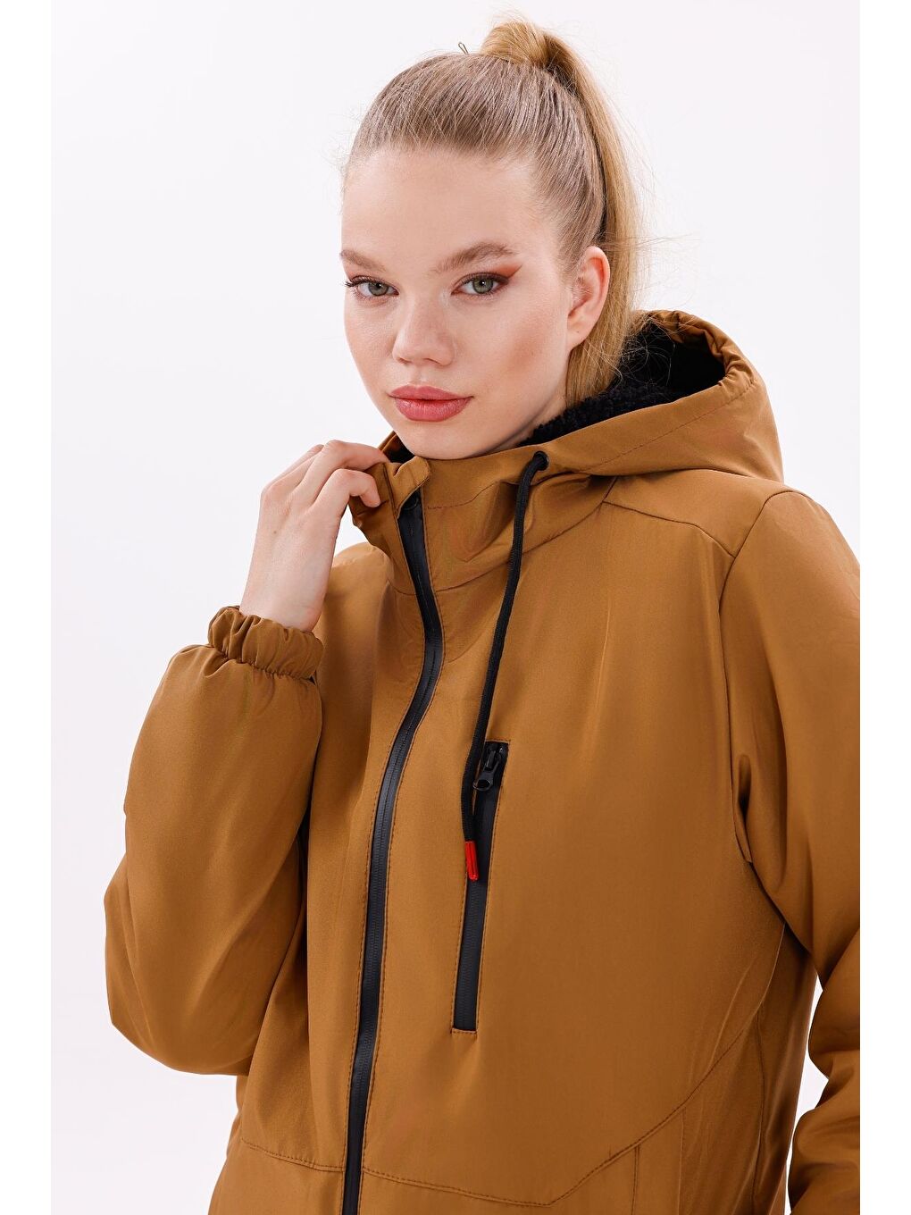 Kahverengi Kadın Kürklü Su Ve Rüzgar Geçirmez Kapüşonlu Kışlık Mont & Kaban & Parka-2
