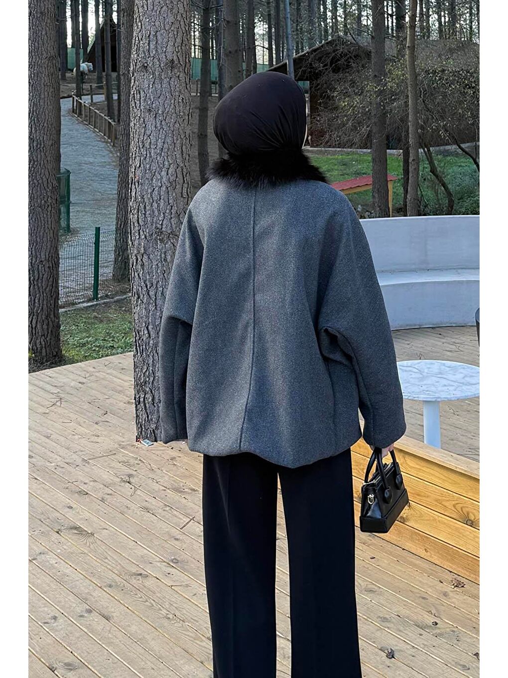 Kürk Yakalı Kaban Antrasit-3