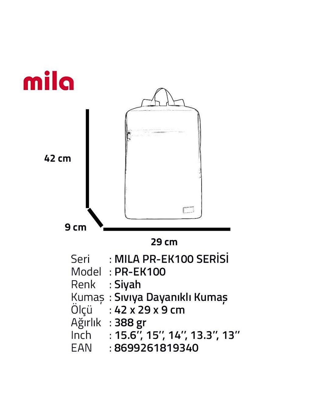 Classone Gri Mila PR-EK104 15,6' Su Geçirmez Kumaş,Fermuar Notebook Sırt Çantası Gri - 4