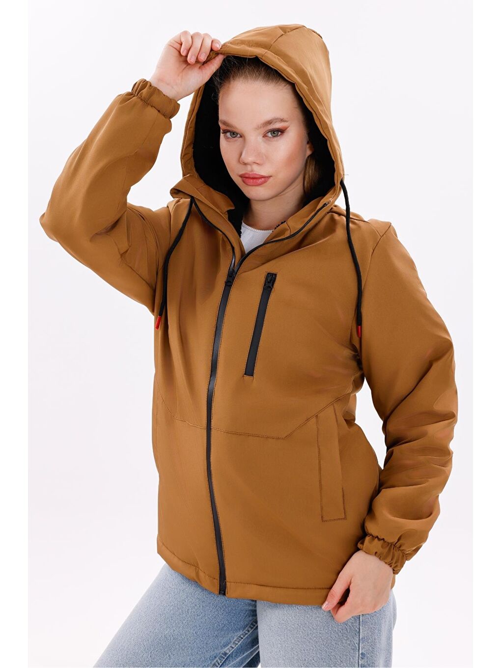 Kahverengi Kadın Kürklü Su Ve Rüzgar Geçirmez Kapüşonlu Kışlık Mont & Kaban & Parka-3