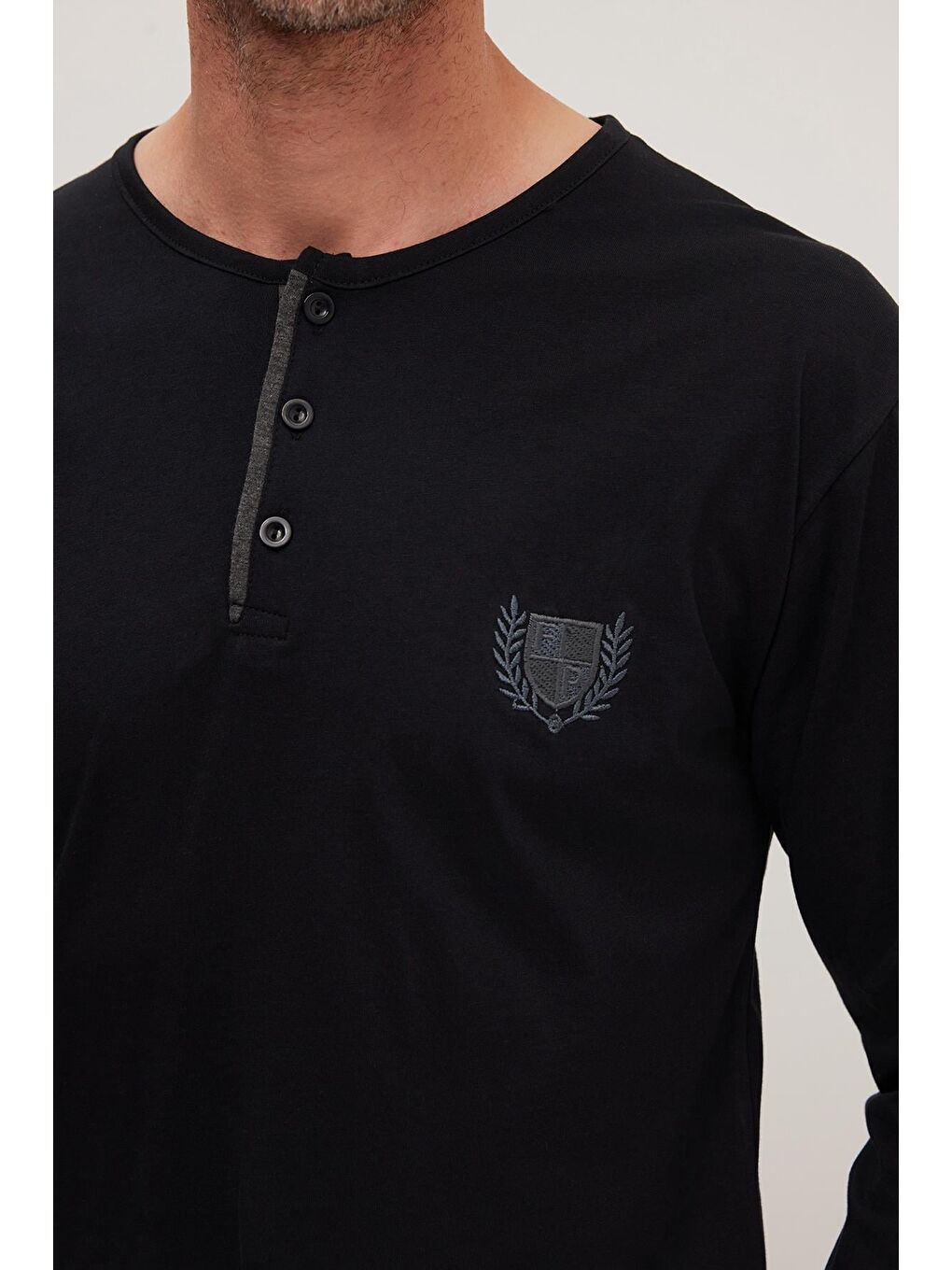 Erkek Standart Fit Normal Kesim %100 Pamuk Bisiklet Yaka Beli Lastikli Antrasit Pijama Takımı-2