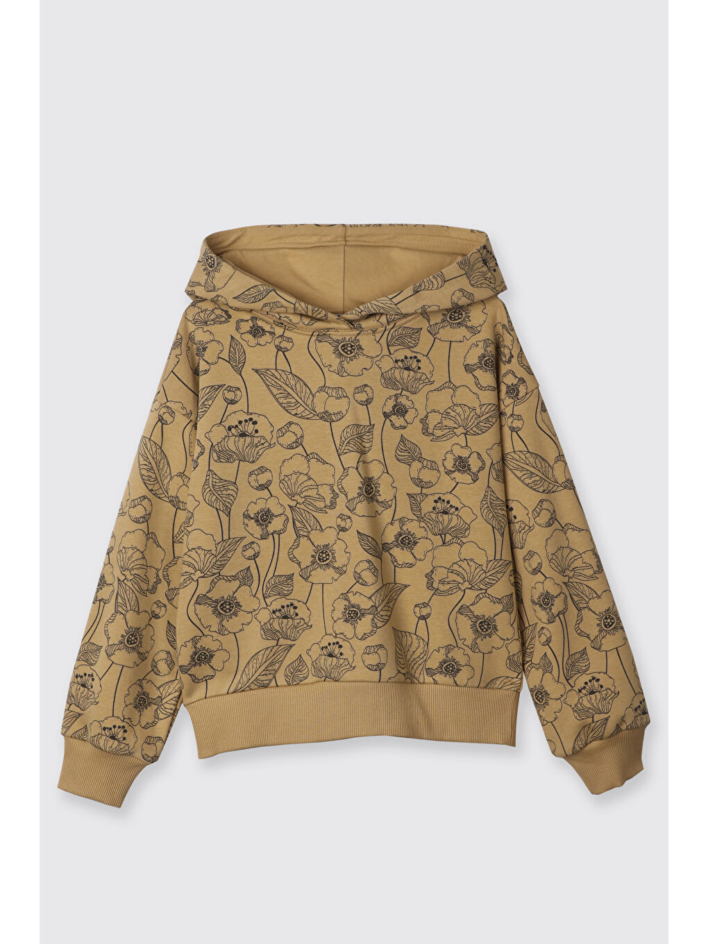 Sarı Kız Çocuk Çiçek Desenli Sweatshirt Hardal-1