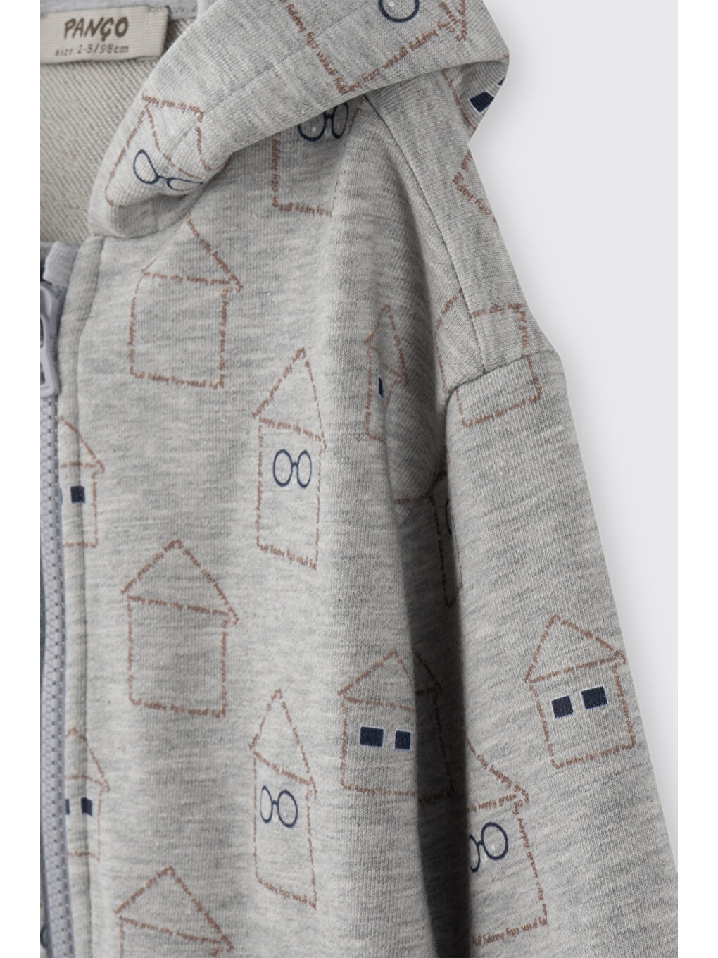 Erkek Çocuk Desenli Fermuarlı Sweatshirt Gri-Melanj-1