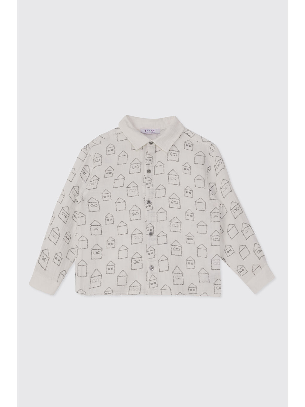 Erkek Çocuk Desenli Müslin Gömlek Ekru