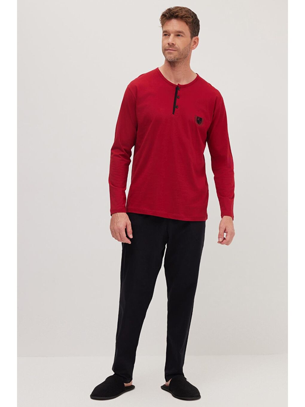 Erkek Standart Fit Normal Kesim %100 Pamuk Bisiklet Yaka Beli Lastikli Siyah Pijama Takımı-4