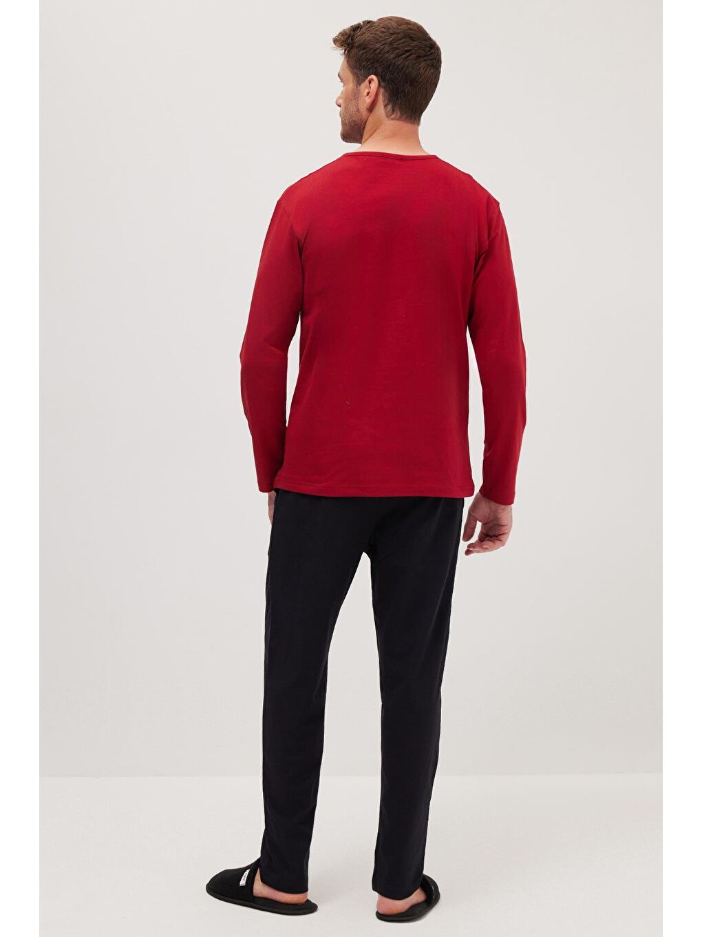 Erkek Standart Fit Normal Kesim %100 Pamuk Bisiklet Yaka Beli Lastikli Siyah Pijama Takımı-6