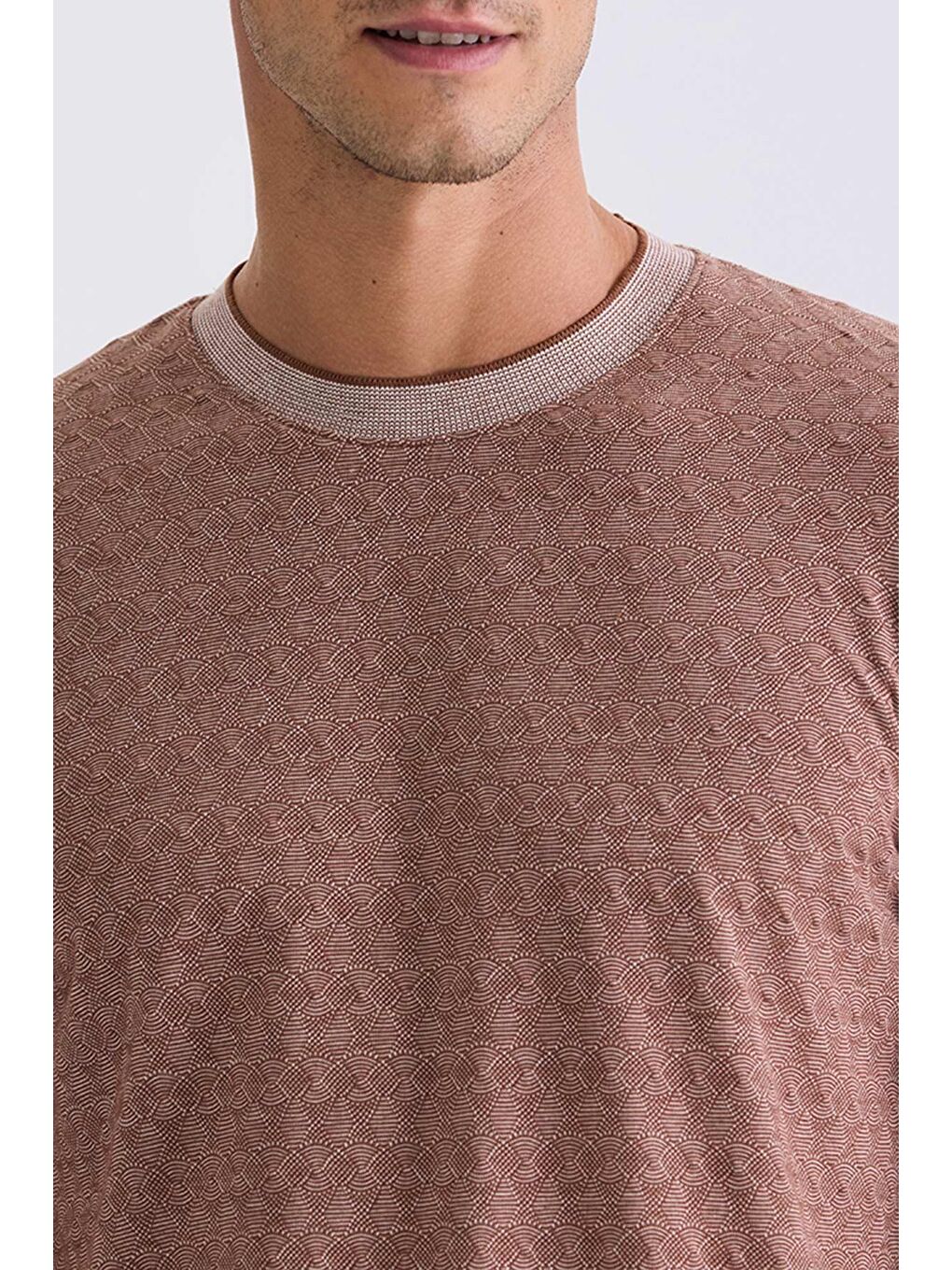 Kahverengi Kahve Slim Fit Bisiklet Yaka T-Shirt-2