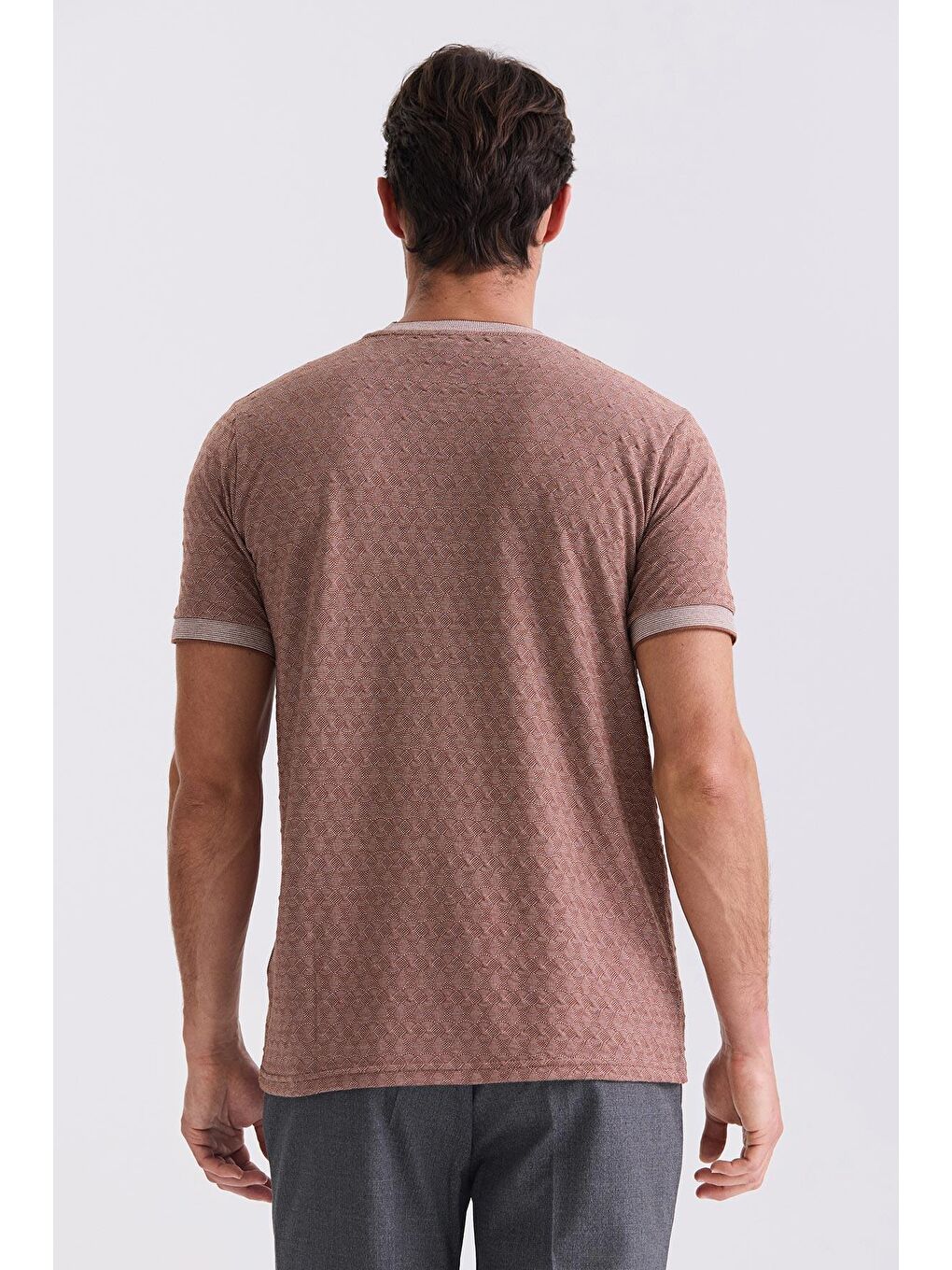 Kahverengi Kahve Slim Fit Bisiklet Yaka T-Shirt-3