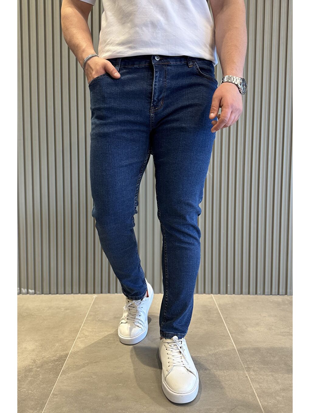 Mavi Fermuarlı Erkek Slim Fit Jean Pantolon