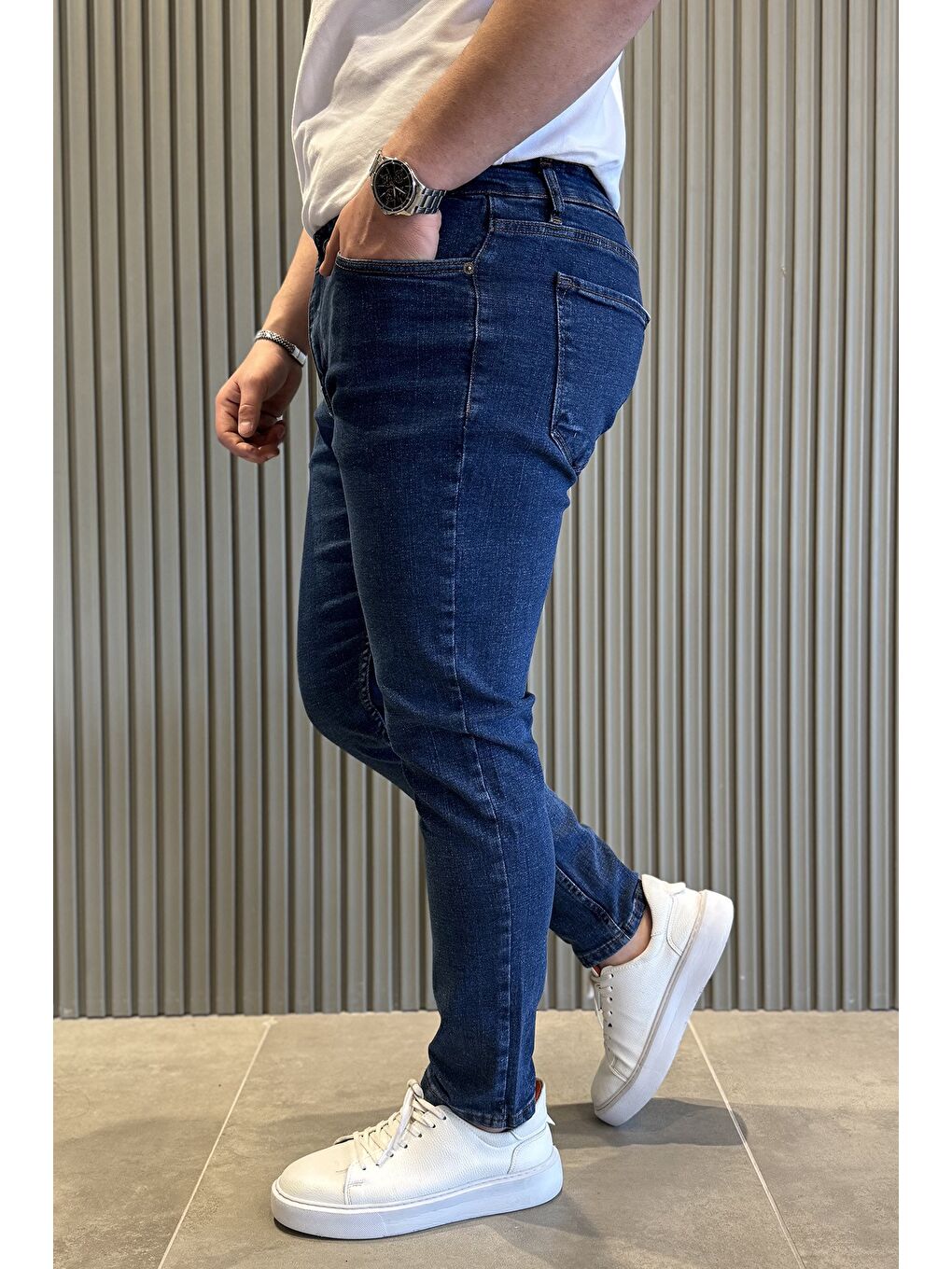 Mavi Fermuarlı Erkek Slim Fit Jean Pantolon-1