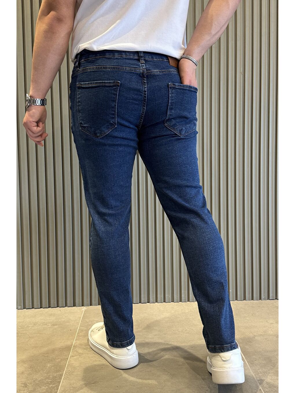 Mavi Fermuarlı Erkek Slim Fit Jean Pantolon-2