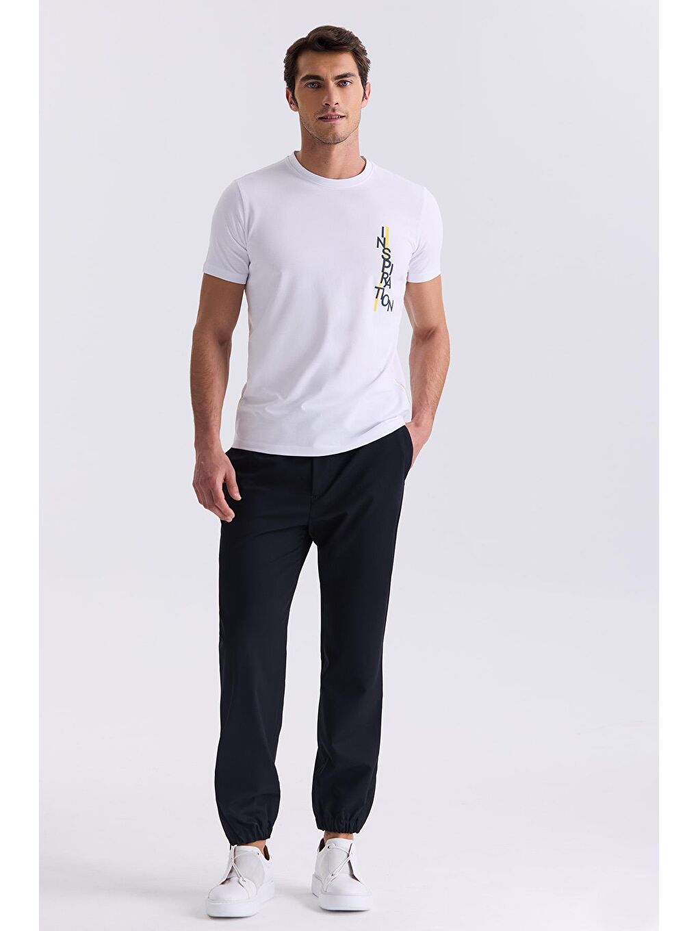 Beyaz Slim Fit Bisiklet Yaka T-Shirt-1