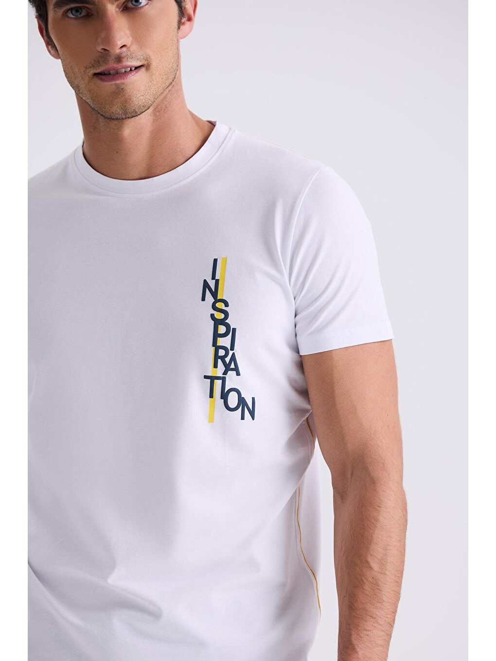 Beyaz Slim Fit Bisiklet Yaka T-Shirt-2