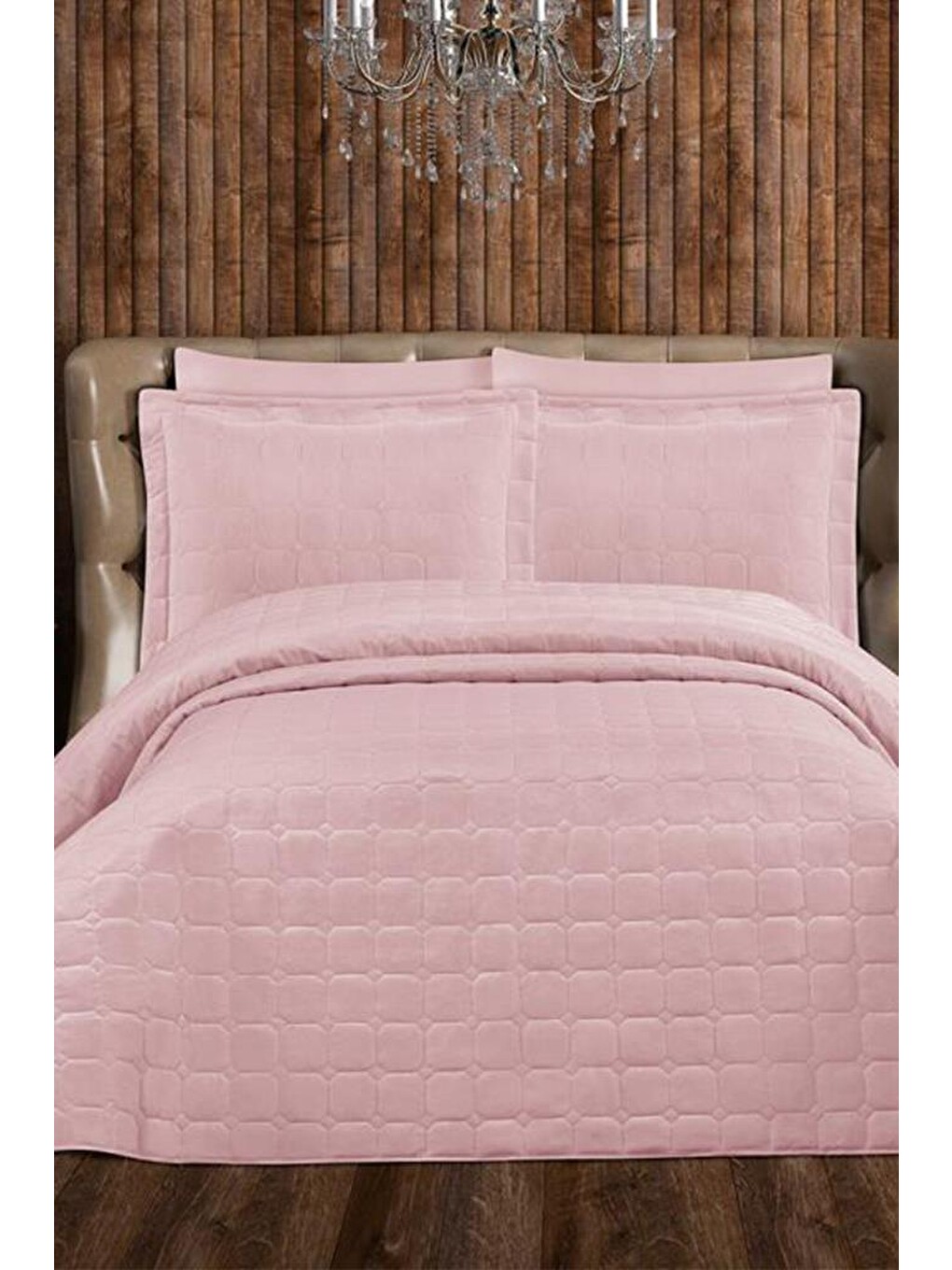 Pembe Lisa Micro Kapitone Çift Kişilik Yatak Örtüsü Pudra-1