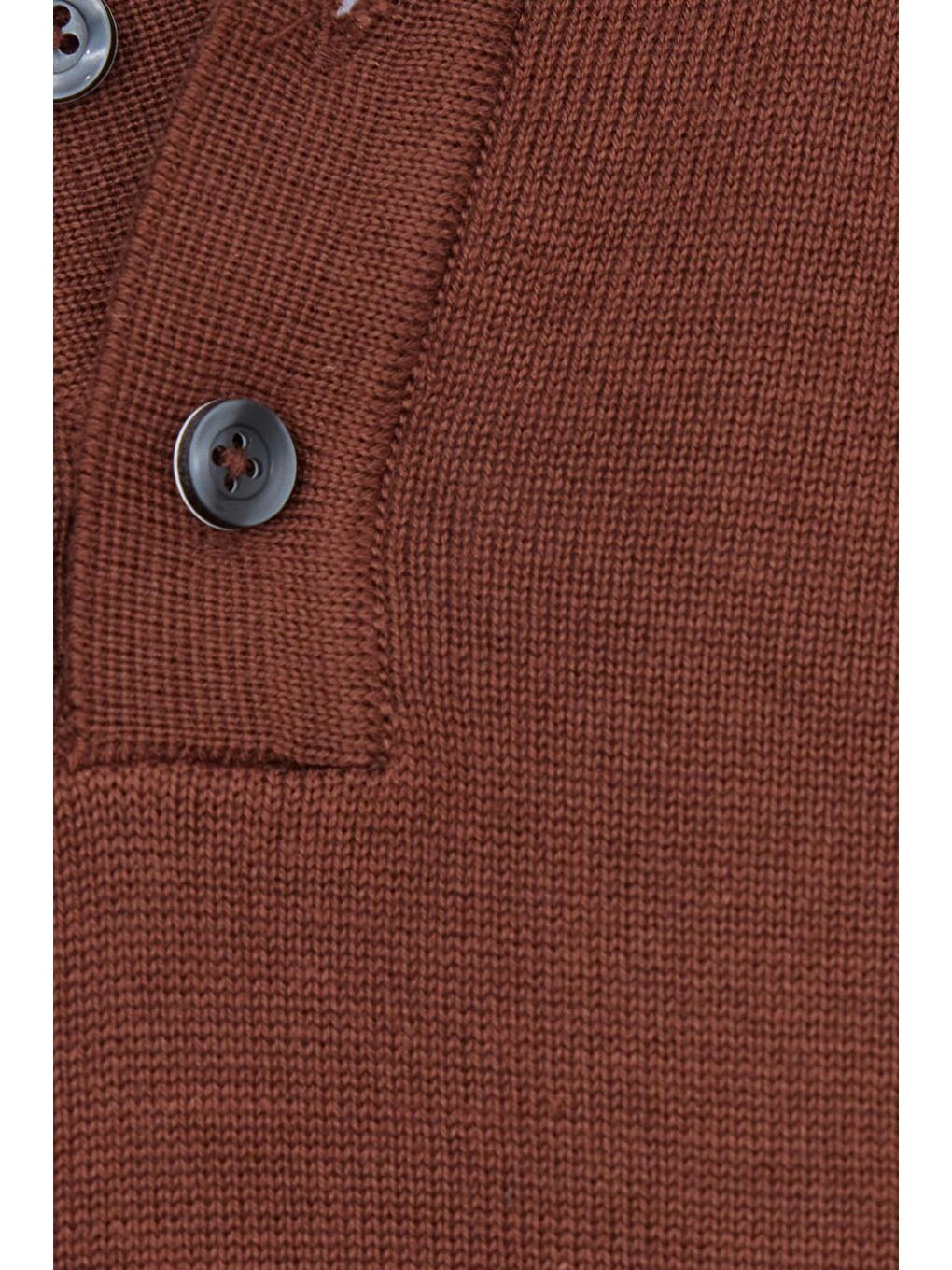 Erkek Standart Fit Normal Kesim Pamuklu Polo Yaka Kahverengi Kazak-5