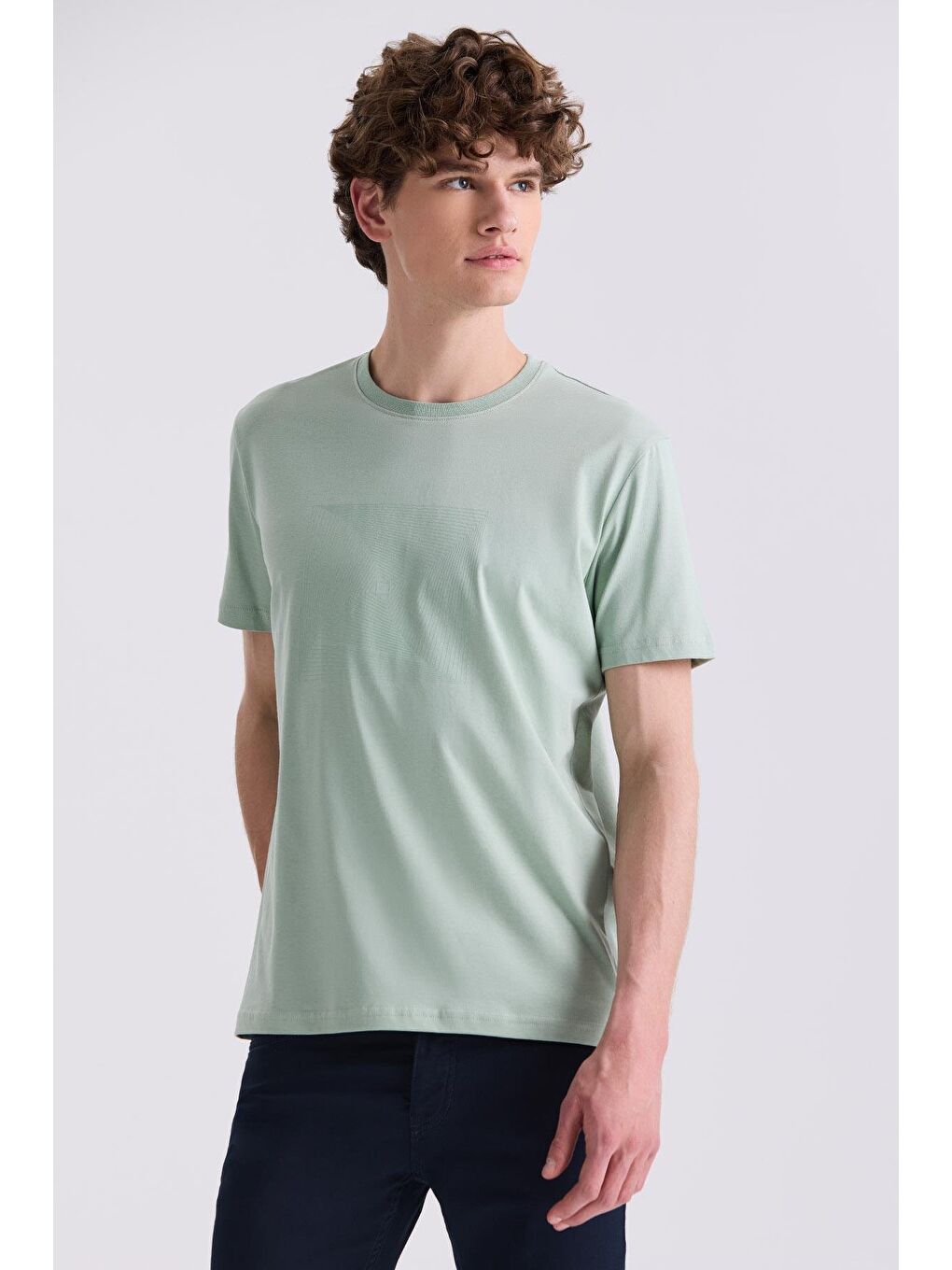 Yeşil Slim Fit Bisiklet Yaka T-Shirt