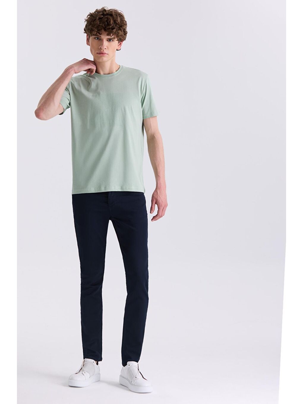 Yeşil Slim Fit Bisiklet Yaka T-Shirt-1