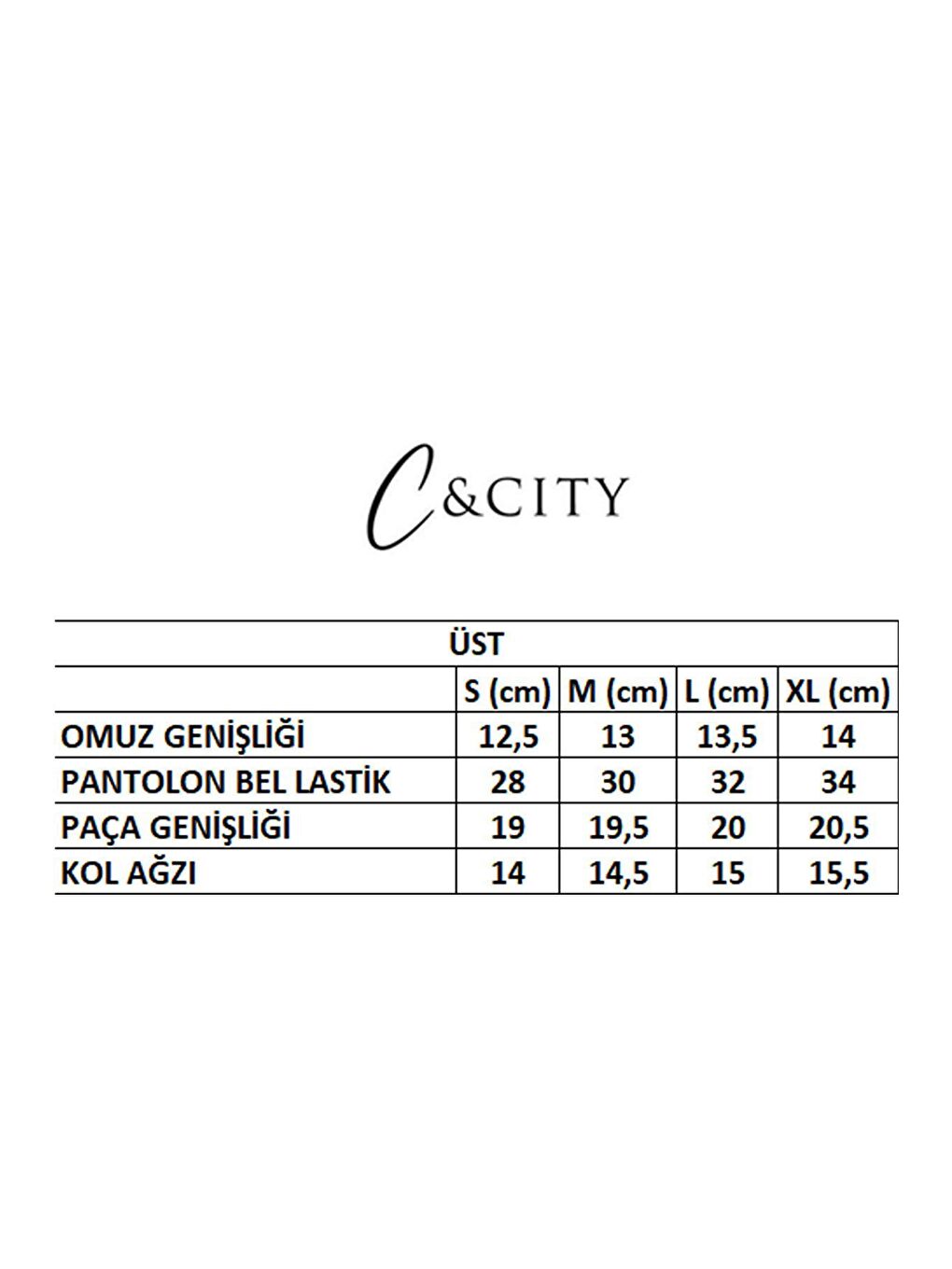 C&City Siyah Desenli Viskon Uzun Kol Gömlekli Pijama Takım 9082 Siyah - 4