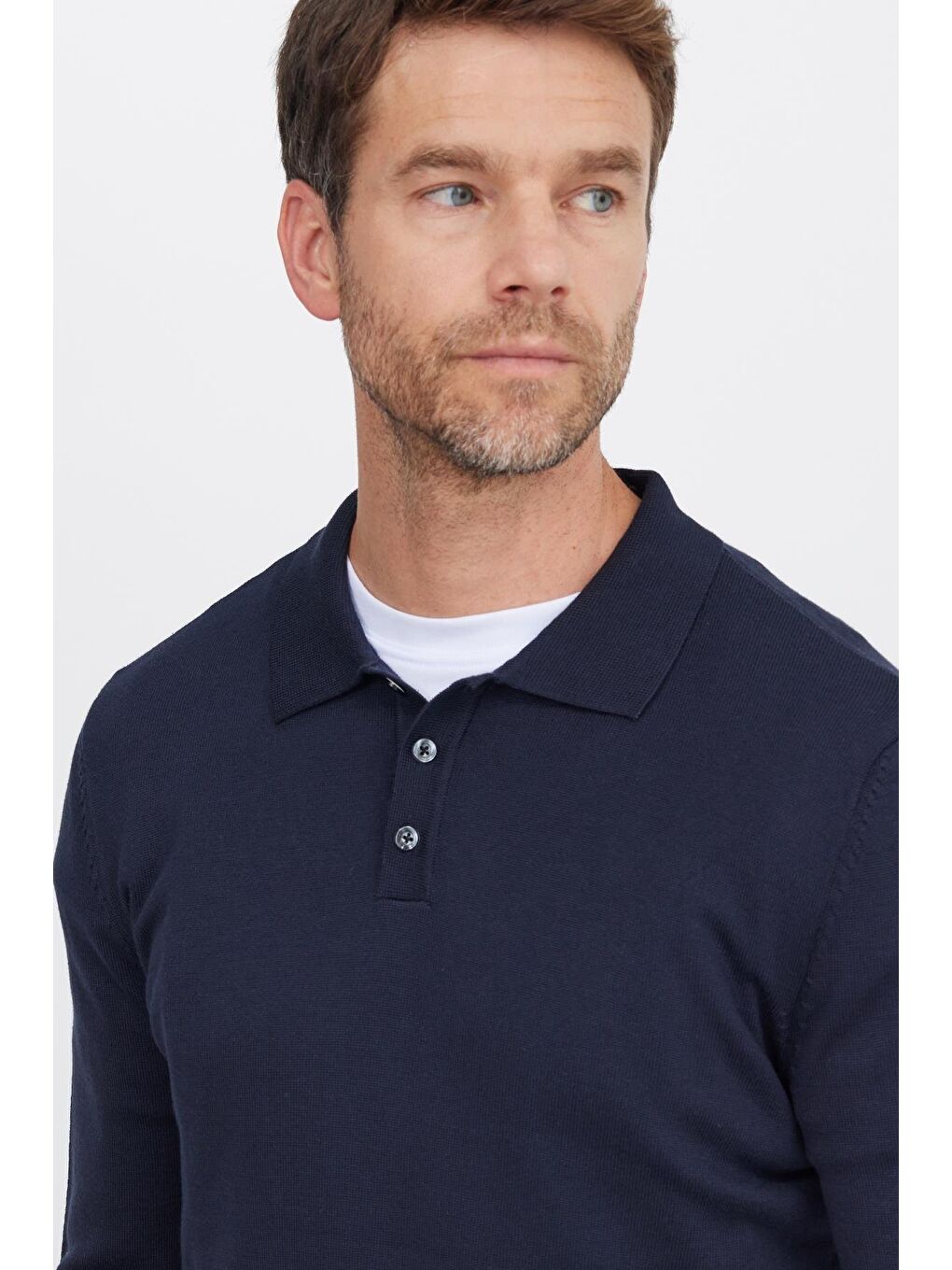 Erkek Standart Fit Normal Kesim Pamuklu Polo Yaka Lacivert Kazak-1